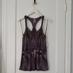 Purple Gray Black braided Strap Floral Punk Tank Top Nwt XS